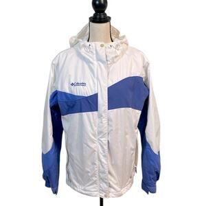 Columbia Women’s Zip Front Hooded Ski Jacket Blue White Colorblock Large
